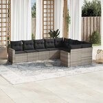 vidaXL Salon de jardin 9 Pièces avec coussins gris clair résine tressée