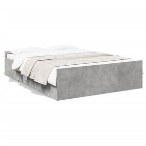 vidaXL Cadre de lit avec tiroirs sans matelas gris béton 135x190 cm