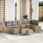 Ensemble de 9 pièces de canapés de jardin avec coussins en beige Rattan Poly Acacia