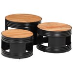 vidaXL Tables de bar forme tambour 3 Pièces bois massif d'acacia