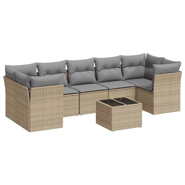vidaXL Salon de jardin avec coussins 8 Pièces beige résine tressée