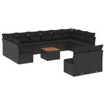 vidaXL Salon de jardin avec coussins 13 Pièces noir résine tressée