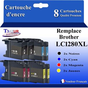 T3AZUR- Lot de 8 Cartouches compatibles avec Brother LC1240 / LC1280 XL pour Brother MFC-J6910CDW  MFC-J6910DW  MFC-J825DW