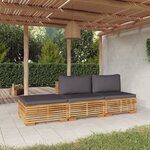 vidaXL Salon de jardin 3 Pièces avec coussins Bois de teck solide