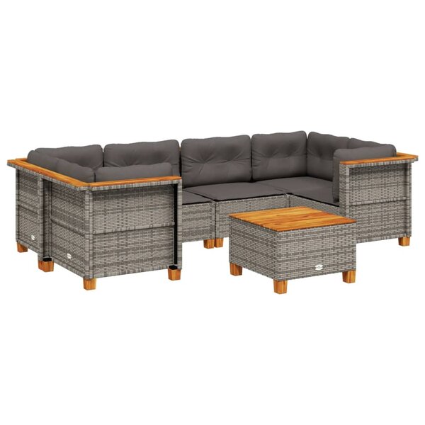 vidaXL Salon de jardin avec coussins 7 Pièces gris résine tressée
