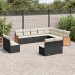 vidaXL Salon de jardin 12 Pièces avec coussins noir résine tressée