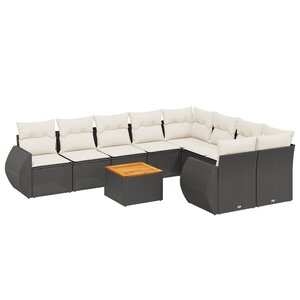 vidaXL Salon de jardin 10 Pièces avec coussins noir résine tressée