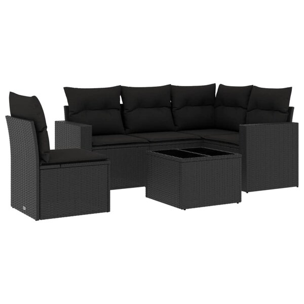 vidaXL Salon de jardin 6 Pièces avec coussins noir résine tressée