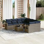 vidaXL Salon de jardin 9 Pièces avec coussins gris résine tressée