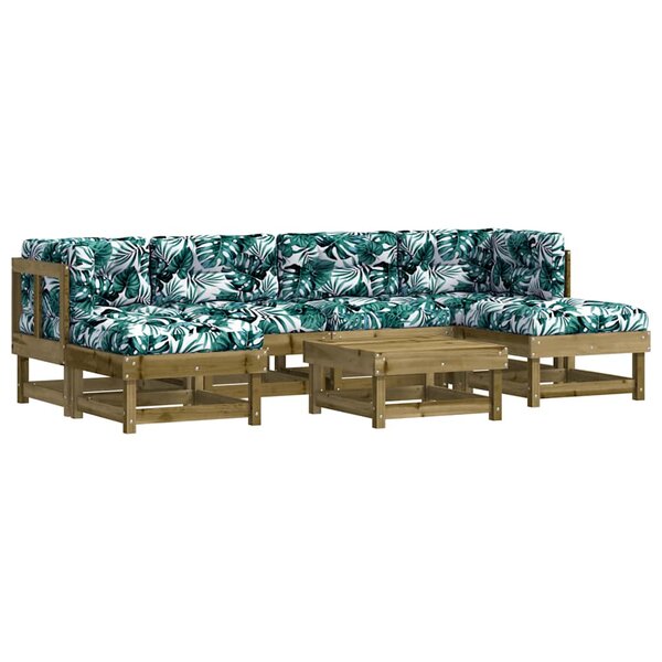 vidaXL Salon de jardin 7 Pièces avec coussins bois de pin imprégné