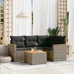 vidaXL Salon de jardin 5 Pièces avec coussins gris résine tressée