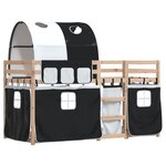 vidaXL Lit superposé avec rideaux blanc/noir 80x200 cm bois pin massif