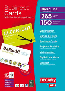 Pack 150 Cartes Visite 285G. Blanc 85X54