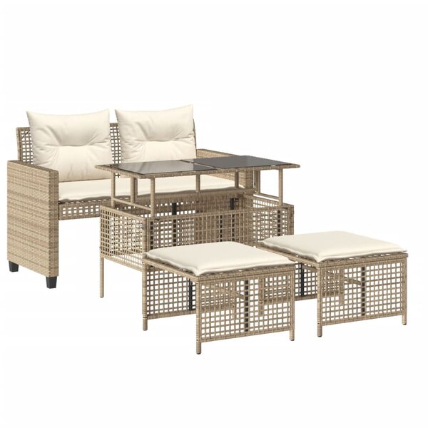 vidaXL Salon de jardin avec coussins 4 Pièces beige résine tressée verre