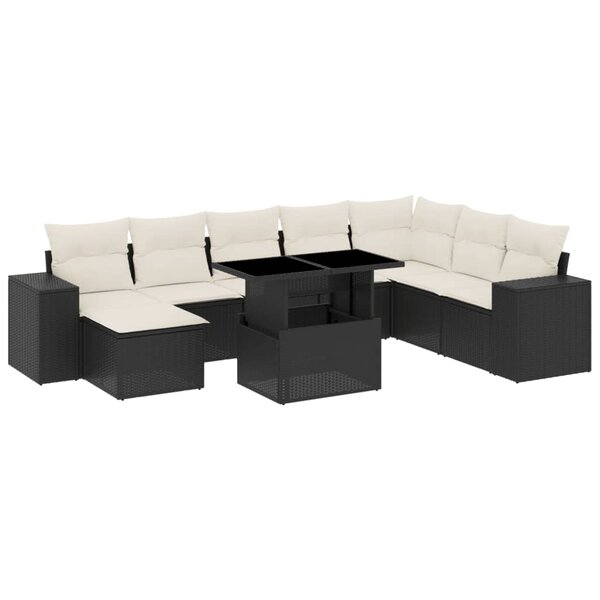 vidaXL Salon de jardin 9 Pièces avec coussins noir résine tressée