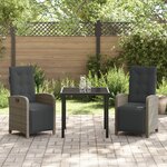 Ensemble de salle à manger de jardin vidaXL 3 pièces avec coussins gris polyrotin