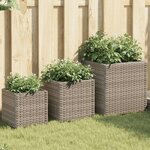 vidaXL Jardinières d'extérieur 3 Pièces gris résine tressée