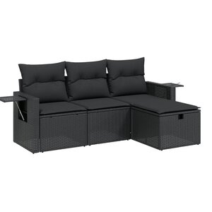 vidaXL Salon de jardin 4 Pièces avec coussins noir résine tressée