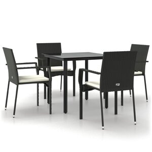 vidaXL Ensemble à manger de jardin coussins 5Pièces Noir Résine tressée
