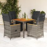 vidaXL Ensemble de bistro de jardin 5 Pièces coussins gris poly rotin
