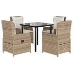vidaXL Ensemble à manger de jardin avec coussins 5Pièces Beige poly rotin