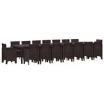 Ensemble Salle à Manger Jardin vidaXL 17 Pièces avec Coussins Marron Poly Rotin