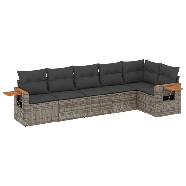 vidaXL Salon de jardin 6 Pièces avec coussins gris résine tressée