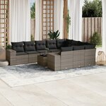 vidaXL Salon de jardin 11 Pièces avec coussins gris résine tressée
