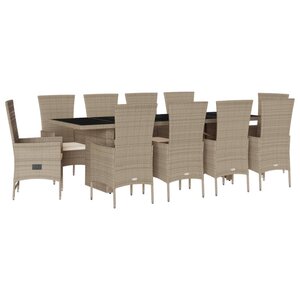 vidaXL Ensemble à manger de jardin et coussins 11 Pièces beige poly rotin