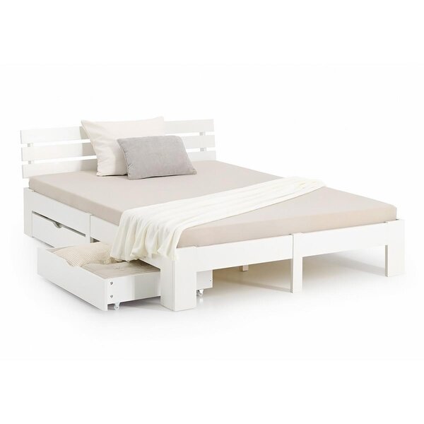 Lit en Bois 140x200 cm blanc - Lit Double avec Matelas à ressorts - 2 Tiroirs