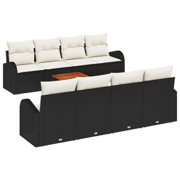 vidaXL Ensemble de canapé de jardin 9 pièces avec coussins en rotin noir et acacia