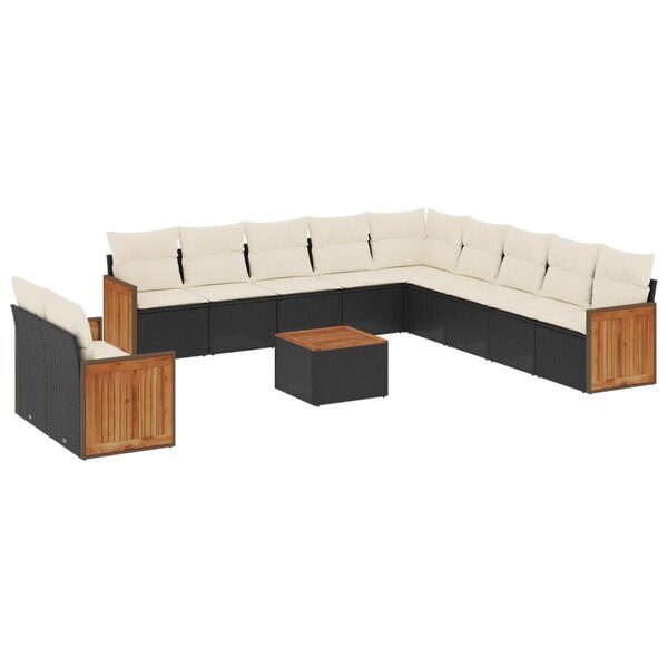 vidaXL Salon de jardin 12 Pièces avec coussins noir résine tressée