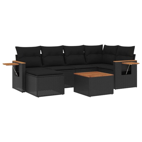 vidaXL Salon de jardin 7 Pièces avec coussins noir résine tressée