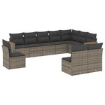 vidaXL Salon de jardin avec coussins 10 Pièces gris résine tressée