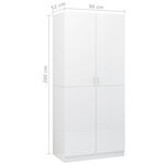 vidaXL Garde-robe Blanc brillant 90x52x200 cm Bois d’ingénierie