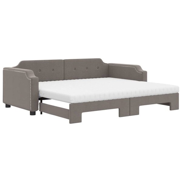 vidaXL Lit de jour avec gigogne et matelas taupe 100x200 cm tissu