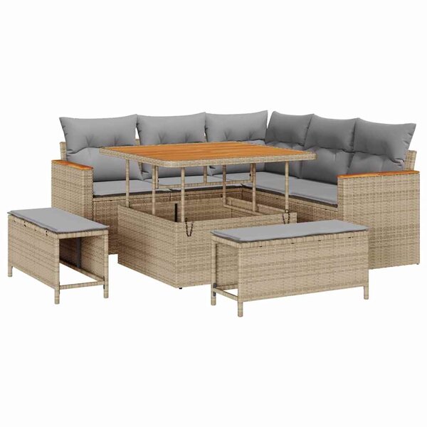 vidaXL Ensemble de canapé de jardin 8 Pièces Beige Poly rotin