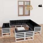 vidaXL Salon de jardin 12 Pièces avec coussins Blanc Bois de pin massif
