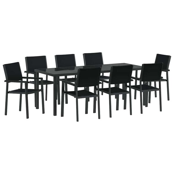vidaXL Ensemble de salle à manger pour jardin 9 Pièces Noir