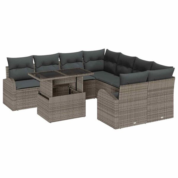 vidaXL Ensemble de canapé de jardin avec coussin 9 Pièces Gris Poly rotin