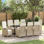 vidaXL Ensemble de Salle à Manger de Jardin de 9 Pièces avec Coussins Beige Poly Rattan
