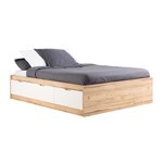 Lit adulte scandinave 3 tiroirs chêne et blanc mat - 140 x 190 cm VANKKA