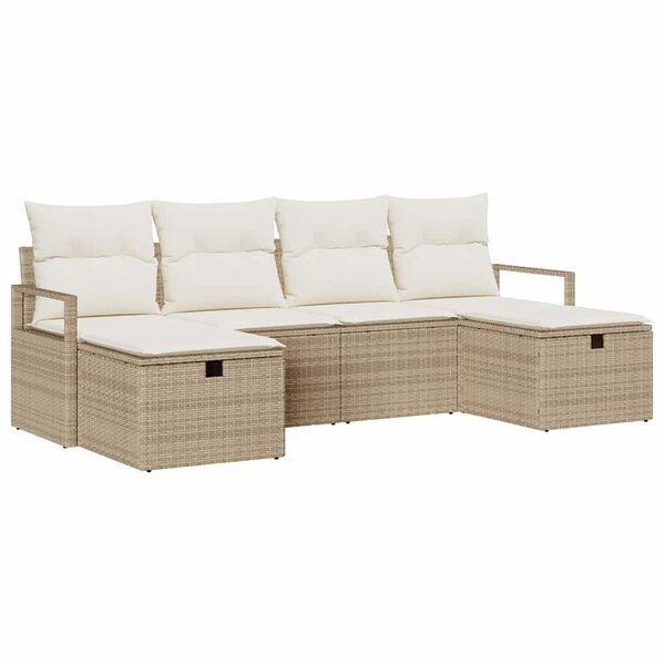 vidaXL Ensemble de canapé de jardin 6 Pièces Beige Poly rotin