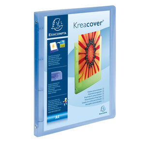 Classeur 4 anneaux 15mm PP chromaline 5/10e Kreacover® - A4  bleu transparent x 12 EXACOMPTA