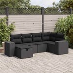vidaXL Salon de jardin 6 Pièces avec coussins noir résine tressée