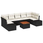 vidaXL Ensemble de canapé de jardin 8 pièces avec coussins noir poly rotin acacia