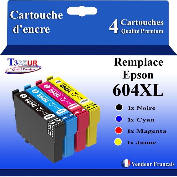 T3AZUR - 4x Cartouches compatibles avec Epson 604 604XL pour Epson XP-2200 XP-2205 XP-3200 XP-3205 XP-4200 XP-4205 Workforce WF-2910 WF-2930 WF-2935 WF-2950DWF