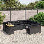vidaXL Salon de jardin 10 Pièces avec coussins noir résine tressée