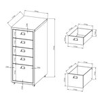 Caisson de bureau armoire meuble de rangement à roulettes avec 5 tiroirs 69 x 28 x 41 cm rouge pastèque 03_0009107