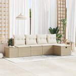 vidaXL Ensemble de Canapé de Jardin 5 pièces avec Coussins Beige Poly Rattan